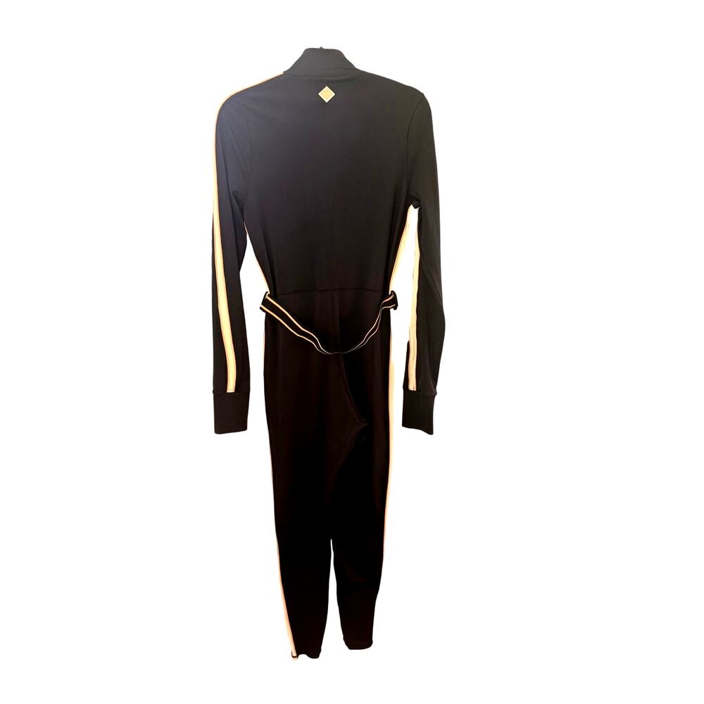 The Upside Black Jumpsuit with Cream Piping Long Sleeve Zip Front Size L - Picture 3 of 7